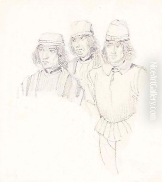 Study Of Three Man In Renaissance Dress Oil Painting by Richard Parkes Bonington