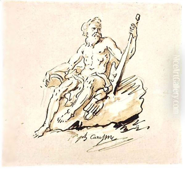 A River-God Seated On A Rock Oil Painting by Jacques Philippe Caresme