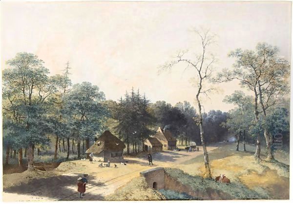 Farm Buildings By A Woodland Path Oil Painting by Joseph Augustus Knip