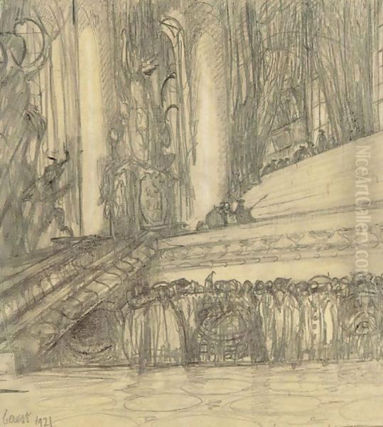 The Palace Decor In La Belle Au Bois Dormant, 1921 Oil Painting by Leon Samoilovitch Bakst