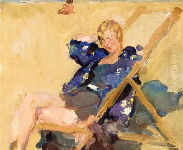 A Lady In A Beach Chair Oil Painting by Isaac Lazarus Israels