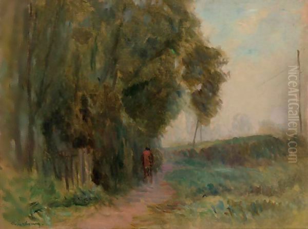Chemin Montant Le Long D'Une Voie Ferree Oil Painting by Albert Lebourg