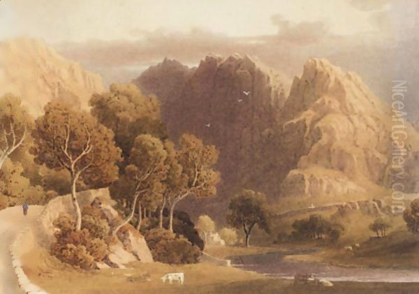 The Pass Of Aberglaslyn, North Wales Oil Painting by George Fennel Robson