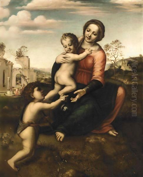 The Madonna And Child With The Infant Saint John The Baptist (The 'Madonna Del Pozzo') Oil Painting by Francesco Franciabigio