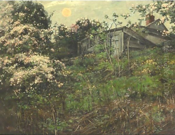 Apple Blossoms And Pink Moon Oil Painting by Childe Hassam
