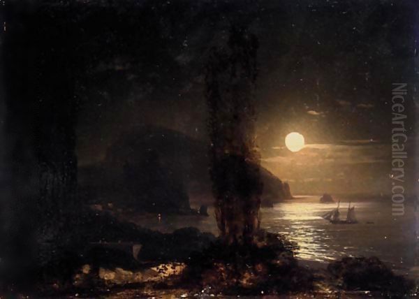 Moon Over The Ayu-Dag Oil Painting by Ivan Konstantinovich Aivazovsky