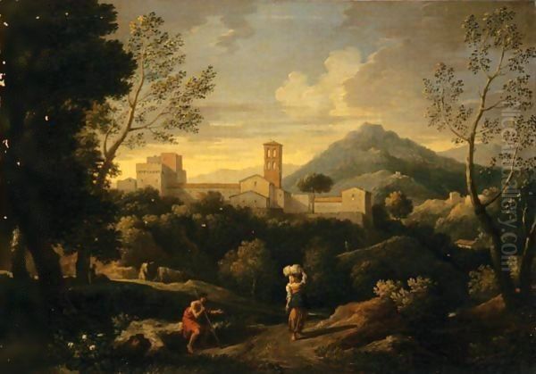 Paesaggio Classico Con Figure E Citta In Secondo Piano Oil Painting by Jan Frans Van Bloemen (Orizzonte)