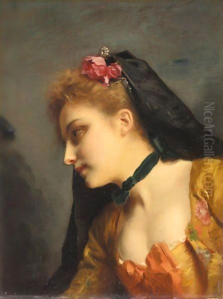 La Jeune Elegante Oil Painting by Jacquet Gustave