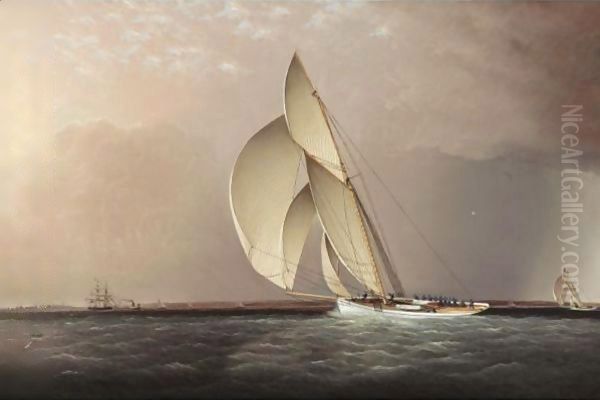 Yachts Racing Off Sandy Hook Oil Painting by James E. Buttersworth