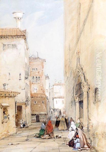 Figures On A Street In Venice Oil Painting by James Holland