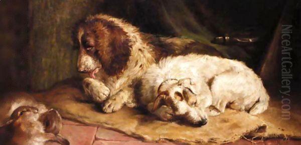 A Spaniel And A Terrier Oil Painting by John Fitz Marshall