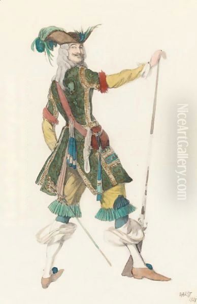 Costume Design For The King's Huntsman From A Production Of Sleeping Beauty Oil Painting by Leon Samoilovitch Bakst