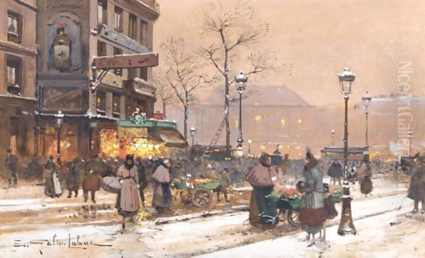 Un Marche Au Soir Oil Painting by Eugene Galien-Laloue
