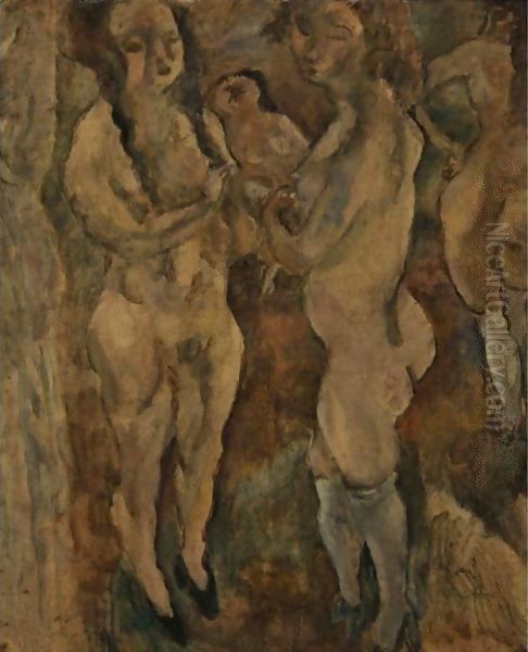 Femmes Nues Oil Painting by Jules Pascin
