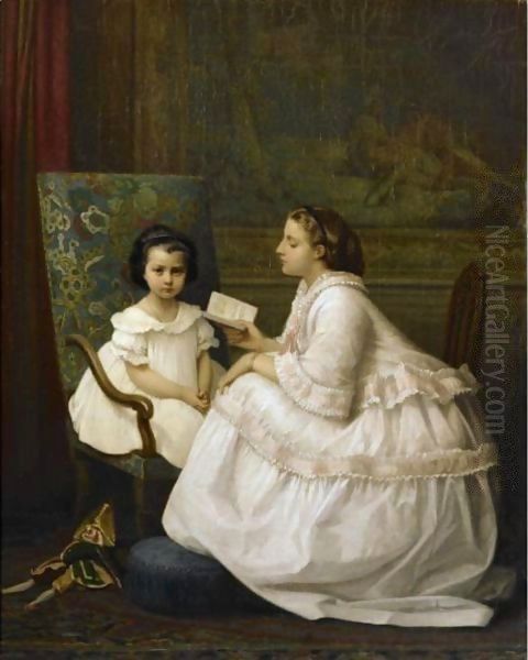 The Lesson Oil Painting by Toulmouche Auguste
