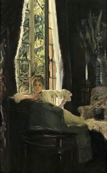 Study For 'Le Sphinx' (Woman In An Interior) Oil Painting by James Jacques Joseph Tissot