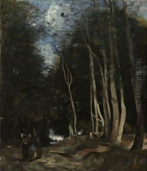 Ville D'Avray, Une Allee Dans Les Bois Oil Painting by Jean-Baptiste-Camille Corot