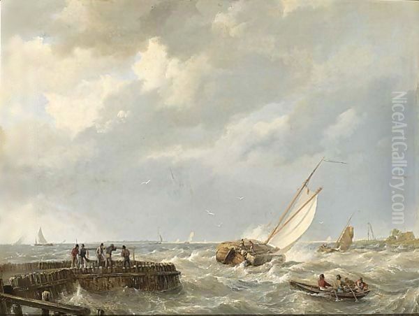 Shipping Off The Coast Oil Painting by Johannes Hermanus Koekkoek Snr