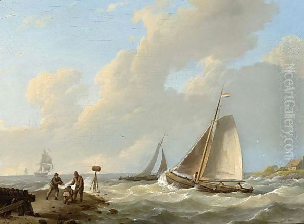 Shipping Off The Dutch Coast Oil Painting by Johannes Hermanus Koekkoek Snr