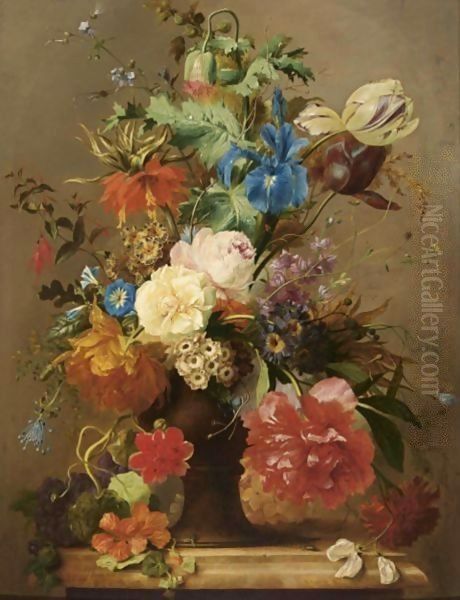 Flowers In An Earthenware Vase, With An Imperial Crown And An Opium Poppy In Top Oil Painting by George Jacobus Johannes Van Os
