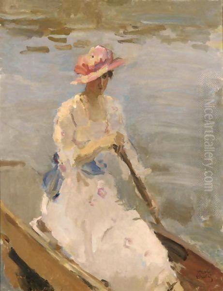 A Lady On A Boat On The River Thames, London Oil Painting by Isaac Lazarus Israels