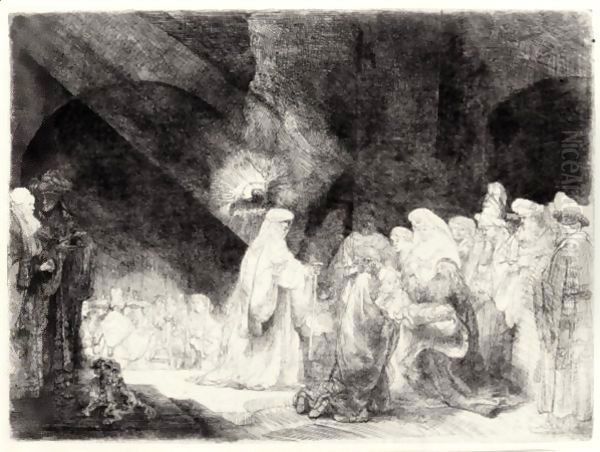 Presentation In The Temple Oblong Plate Oil Painting by Harmenszoon van Rijn Rembrandt