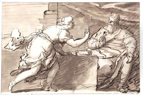 A Messenger Before A Seated King Oil Painting by Luca Giordano
