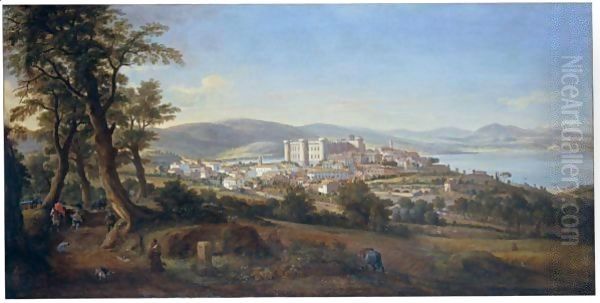 Veduta Di Bracciano, Del Lago E Del Palazzo Odescalchi Oil Painting by Caspar Andriaans Van Wittel