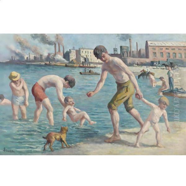 La Baignade 2 Oil Painting by Maximilien Luce