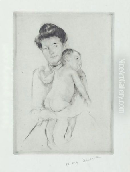 Mother Holding Nude Baby Oil Painting by Mary Cassatt