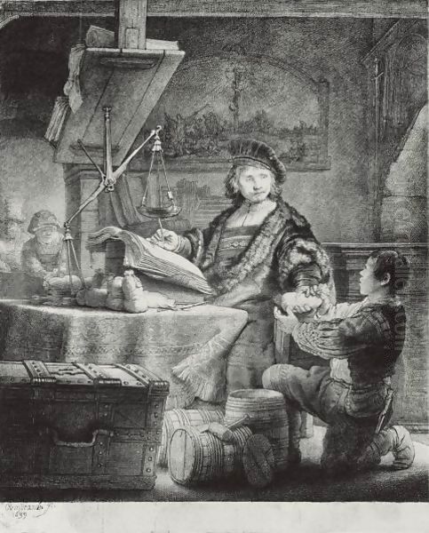 Jan Uytenbogaert, 'The Goldweigher' Oil Painting by Harmenszoon van Rijn Rembrandt