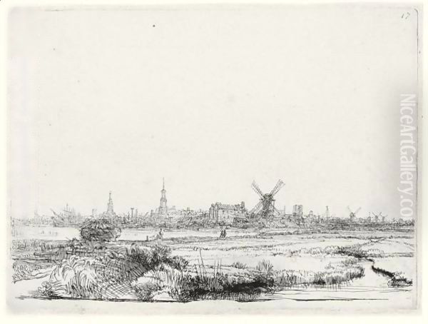 A View Of Amsterdam From The North West Oil Painting by Harmenszoon van Rijn Rembrandt