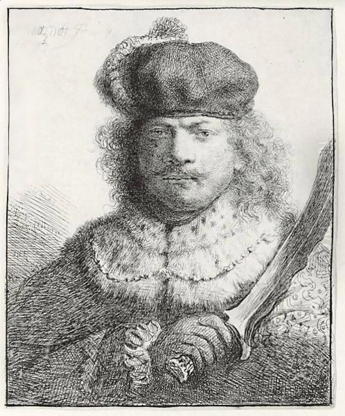 Self-Portrait With Raised Sabre Oil Painting by Harmenszoon van Rijn Rembrandt