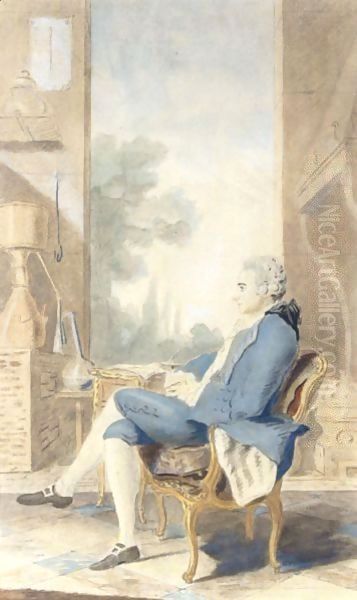 A Portrait Of The Duc De Lauraguais, Louis Leon Felicite De Brancas, Seated In A Laboratory Oil Painting by Louis Carrogis Carmontelle