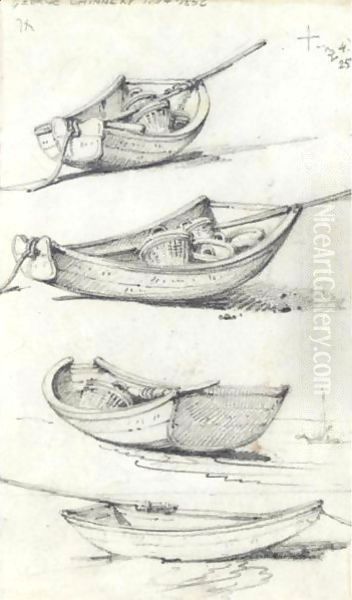 Chinese Fishing Boat Oil Painting by George Chinnery