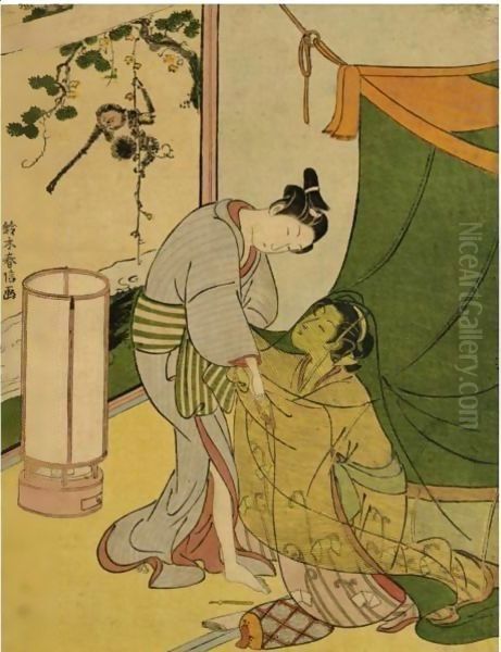 Womans Oil Painting by Suzuki Harunobu
