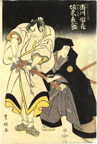 Ichikawa Danzo As Nagasaki Kageyuzaemon And Bando Hikosaburo III As Hata Rokurozaemon Oil Painting by Toyokuni