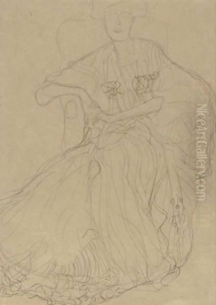 Seated Woman Resting Her Arms On The Armrests Of A Chair Oil Painting by Gustav Klimt