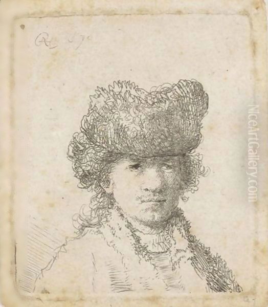 Self Portrait In A Fur Cap Oil Painting by Harmenszoon van Rijn Rembrandt