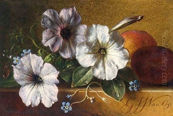 A Still Life With Flowers And Fruit Oil Painting by George Jacobus Johannes Van Os