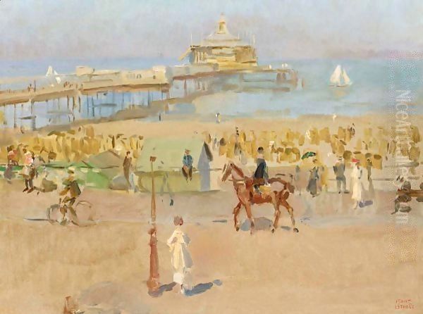 A View Of The Pier In Scheveningen Oil Painting by Isaac Lazarus Israels