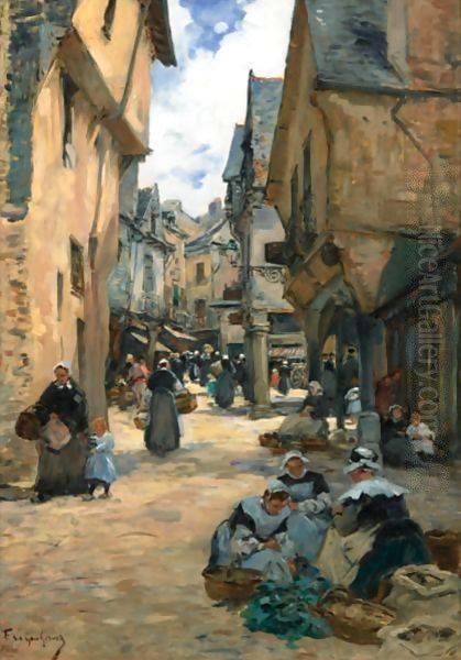 A Busy Street In Vire Oil Painting by Fernand Marie Eugene Legout-Gerard
