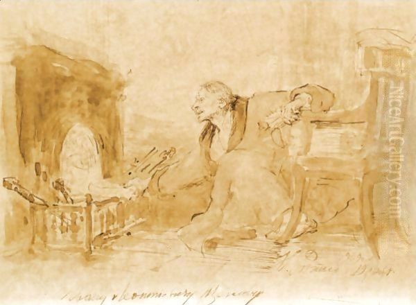 Man In A Dressing Gown Stoking A Fire Oil Painting by Repin Iliya
