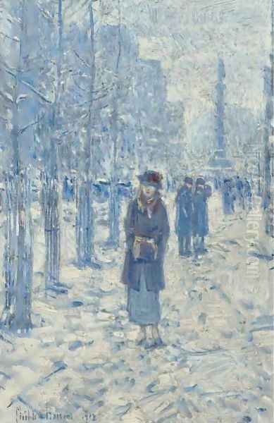 Kitty Walking In Snow Oil Painting by Childe Hassam
