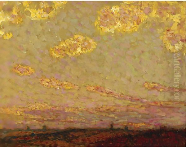 Soleil Couchant A Gerberoy Oil Painting by Henri Eugene Augustin Le Sidaner