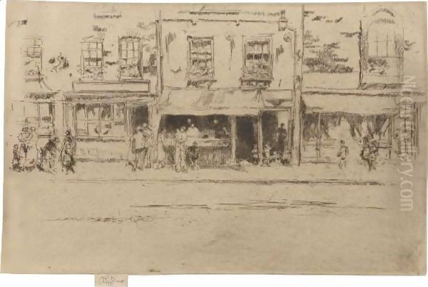 The Fish-Shop, Busy Chelsea Oil Painting by James Abbott McNeill Whistler