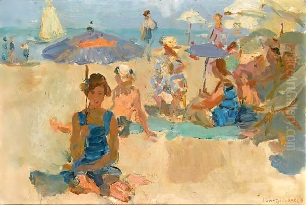 A Sunny Day On The Beach, Viareggio Oil Painting by Isaac Lazarus Israels