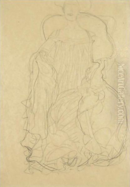 Adele Bloch-Bauer Seated From The Front, A Boa Draped Over Her Left Shoulder Oil Painting by Gustav Klimt