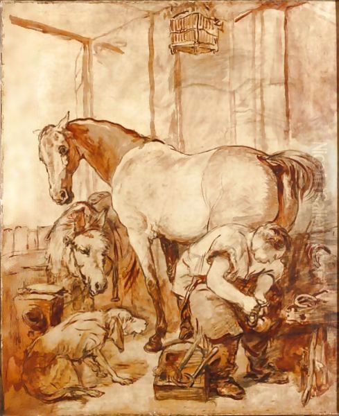 Shoeing Oil Painting by Sir Edwin Henry Landseer