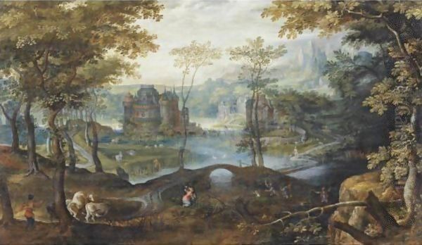 A Landscape With Latona Turning The Lycian Peasants Into Frogs Oil Painting by Roelandt Jacobsz Savery